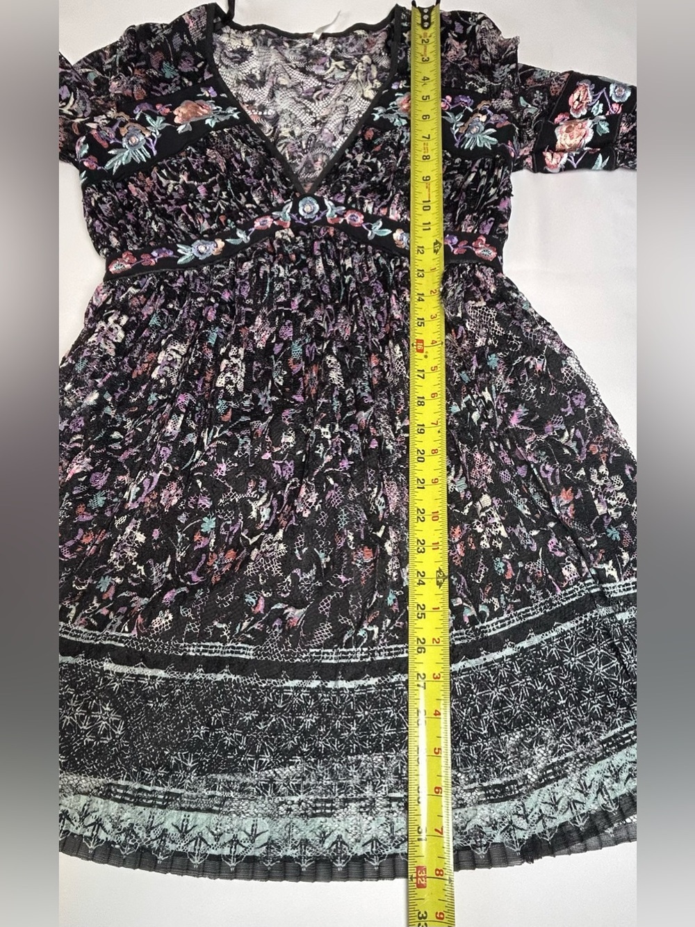 Free People cherry blossom Mini Dress size 6 Embroidered lace boho floral - Picture 15 of 16